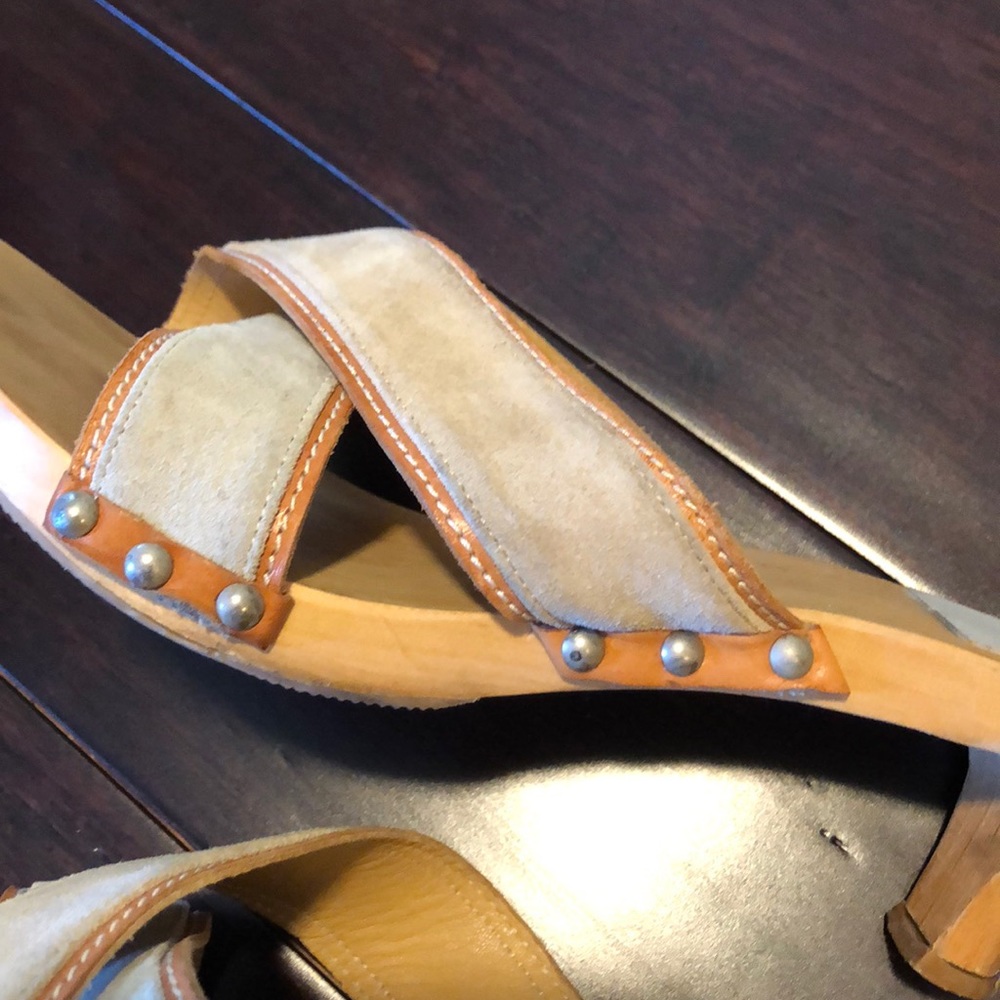Coach Wood & Suede Kitten Heel Sandals - Picture 6 of 8